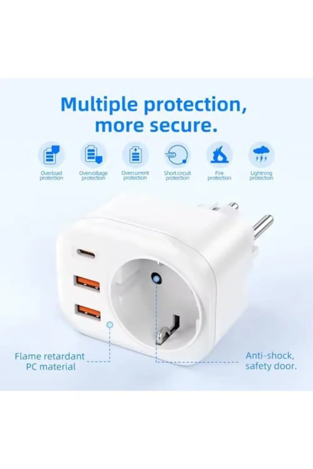 4 in 1 Tekli Usb li Priz, 2x usb 1x type-c giriş, 2500W 1154848