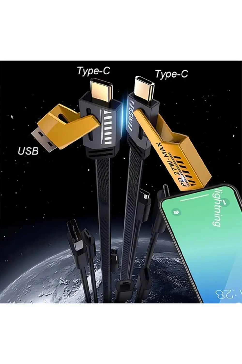 4-in-1 Usb-A Type-C To Lightning + Type-C 65w Hızlı Şarj Ve Data