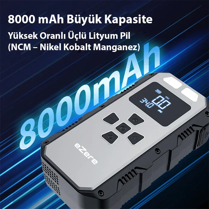 4 in1 8000mAh Lastik Sıvama Pompası ve Akü Takviye Seti - 12V Kablosuz