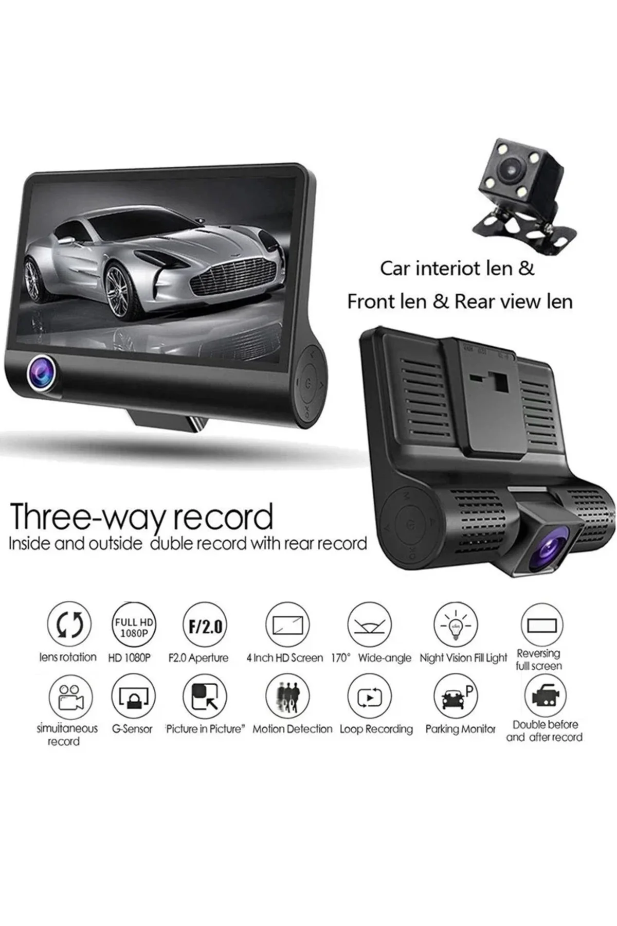 4 Inç Araç İçi Kamera Kaydedici Çift Ön Ve Arka Hd 1080P Gece Görüşlü Araç Kamerası 4 Inç Araç İçi Kamera Kaydedici Çift Ön Ve Arka Hd 1080P Gece Görüşlü Araç Kamerası