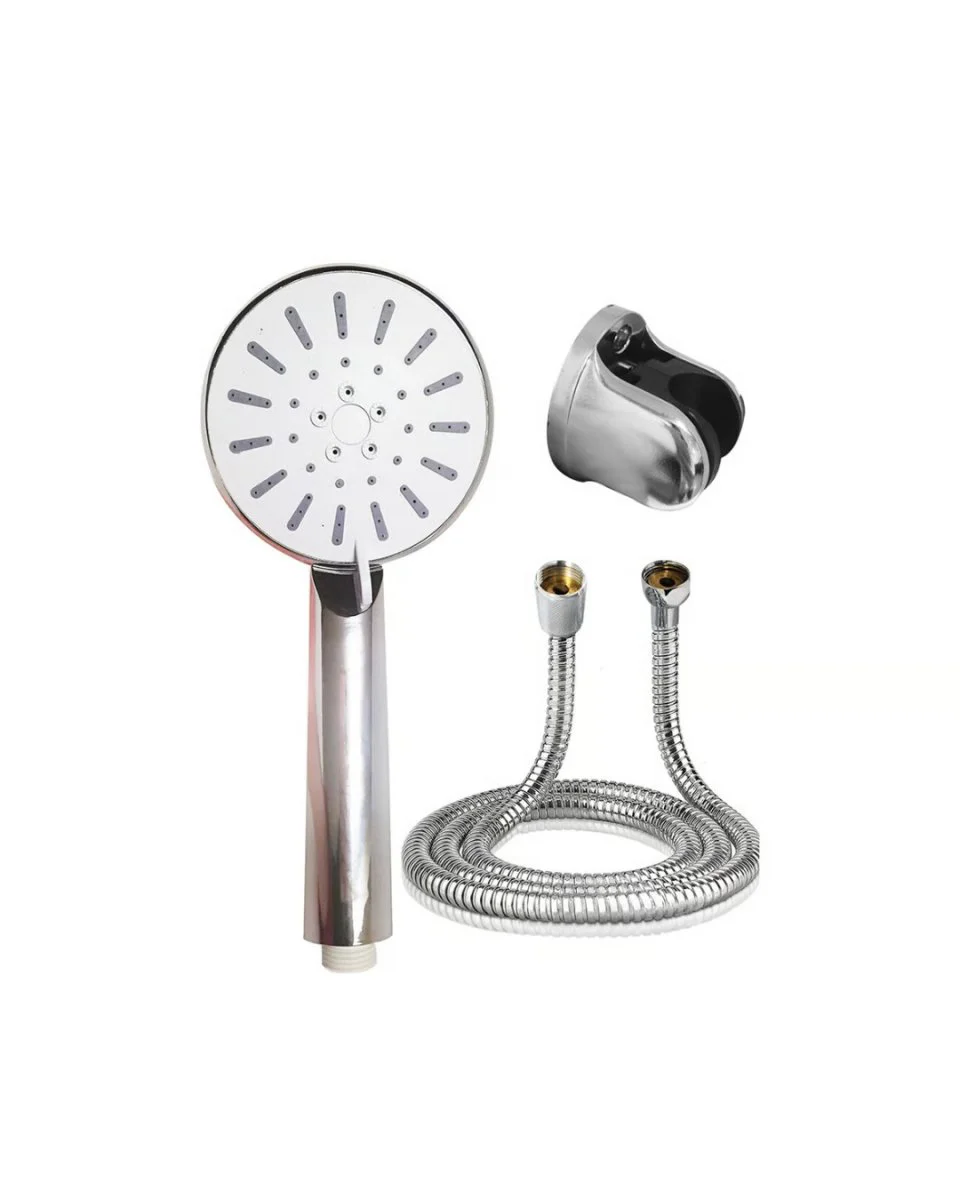 4 Kademeli Krem Duş Başlığı ve Spiral Hortumlu Banyo Seti
