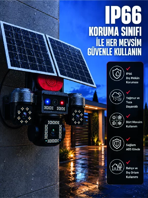 4 Kamera Akıllı Güvenlik Sistemi - Uzaktan İzleme, 4G Nano SIM & Güneş Enerjili (IP66)