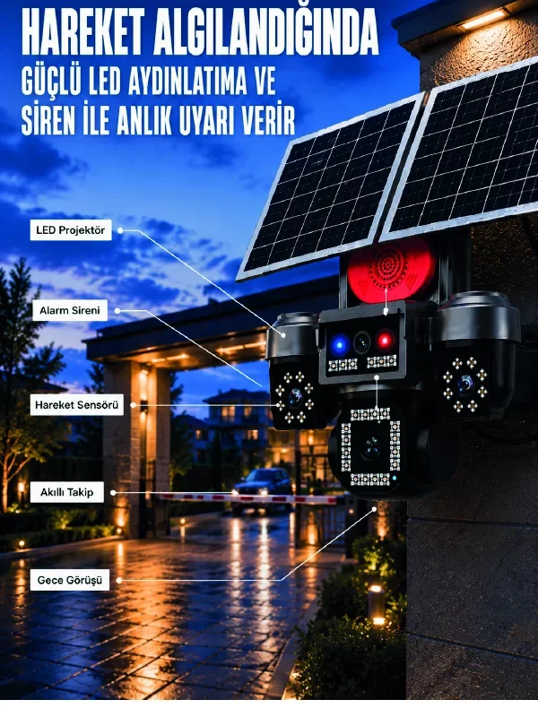 4 Kameralı 4G Güneş Enerjili Akıllı Güvenlik Kameraı