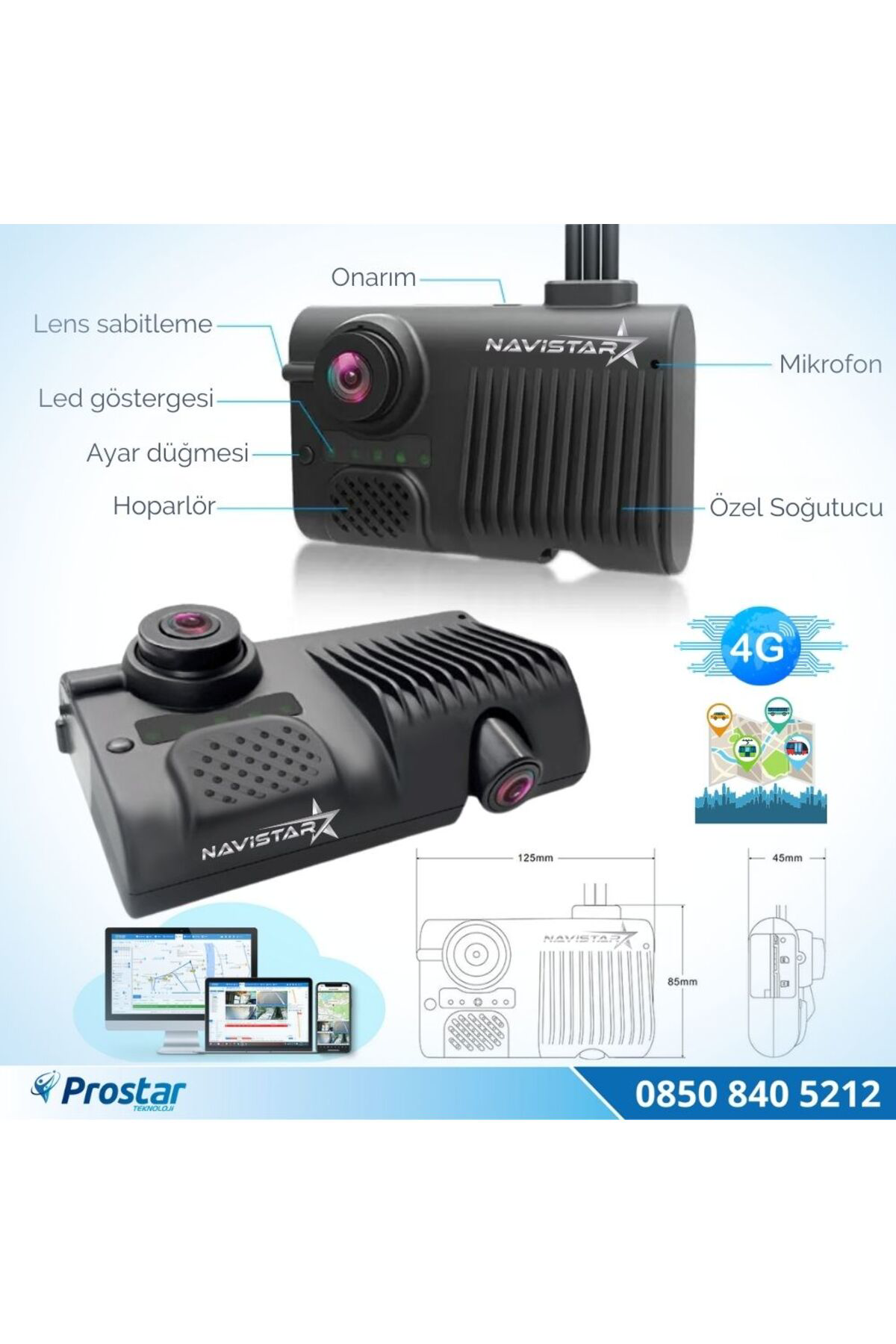 Navistar 4 Kameralı 4G Uzaktan İzlemeli Gps Wifi Yapay Zekalı Akıllı Dashc