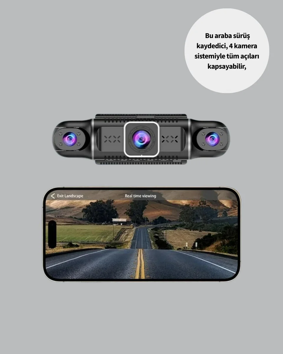 4 Kameralı Araç İçi Kamera 1080P GPS WiFi Gece Görüşlü - 360° Kapsamlı Korumasıyla Sürüş Güvenliği