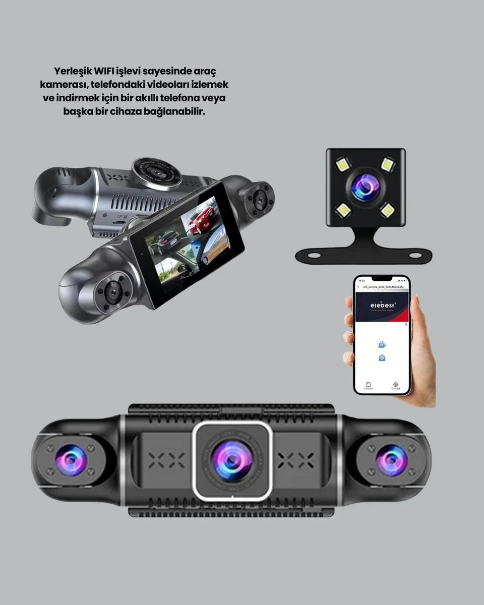 4 Kameralı Araç İçi Kamera 1080P GPS WiFi Gece Görüşlü - 360° Kapsamlı Korumasıyla Sürüş Güvenliği