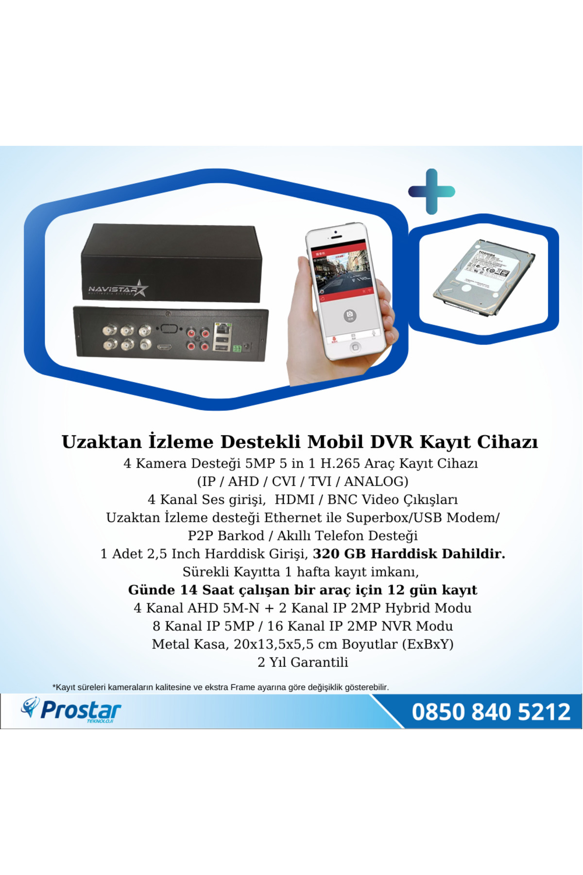 4 Kanal Mobil Dvr Kayıt Cihazı 320 Gb Harddisk Dahil Uzaktan Izle