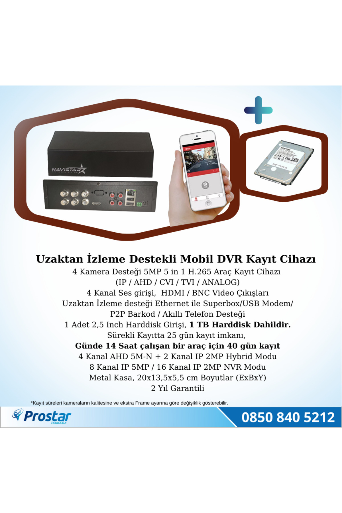 4 Kanal Mobil Dvr Kayıt Cihazı 1 Tb Harddisk Dahil Uzaktan Izleme