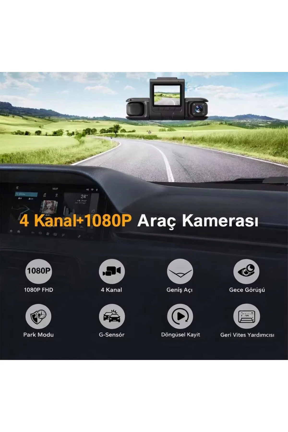 4 Kanal WiFi Araç İçi Kamera – Full HD Ön Arka İç Yan Kayıt, G-Se