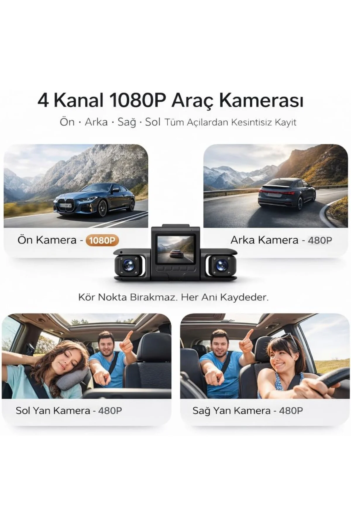 4 Kanal WiFi Araç İçi Kamera – Full HD Ön Arka İç Yan Kayıt, G-Se