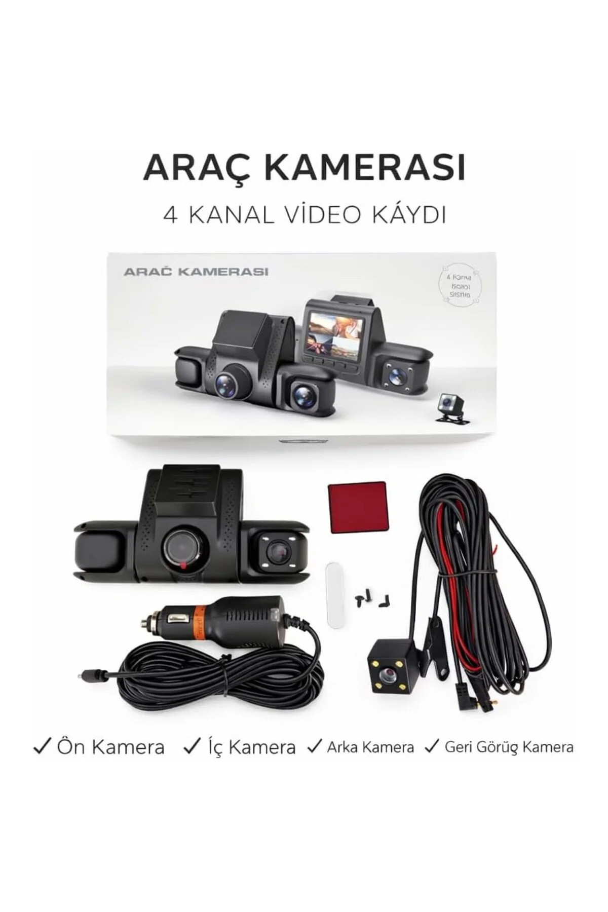 4 Kanal WiFi Araç İçi Kamera – Full HD Ön Arka İç Yan Kayıt, G-Se