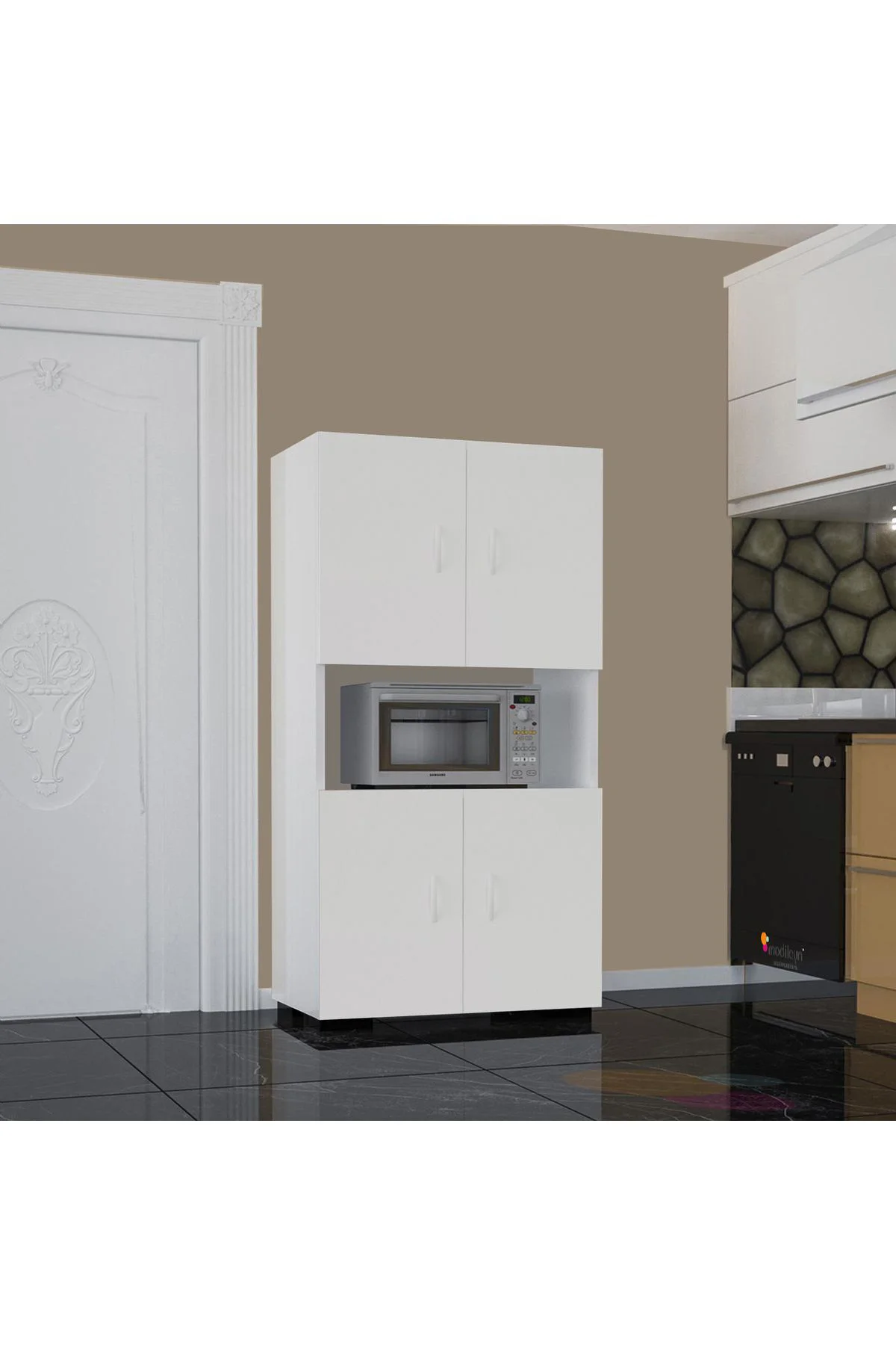 4 Kapaklı Tek Gözlü Mikrodalga Dolabı Fırın Dolabı