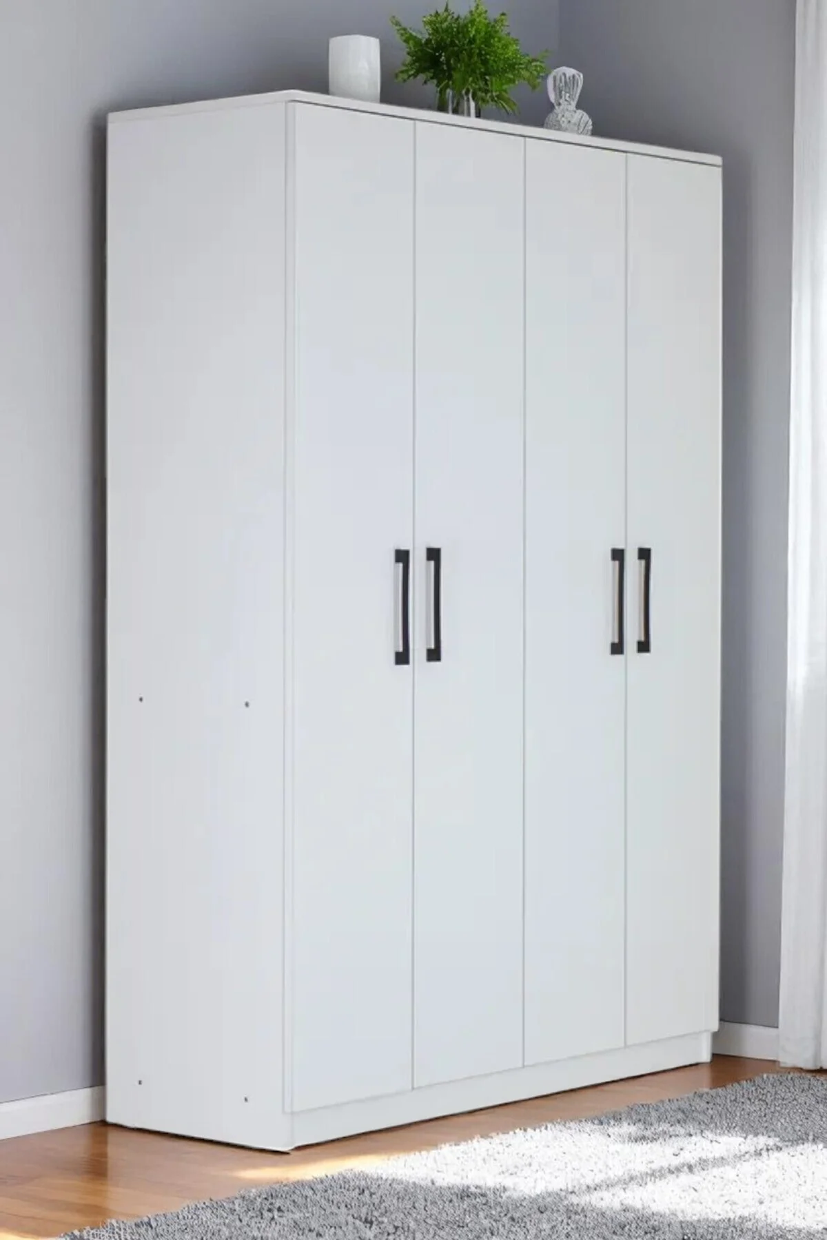 4 Kapılı Beyaz Gardırop Dolap T-900 120 X 174 X 45