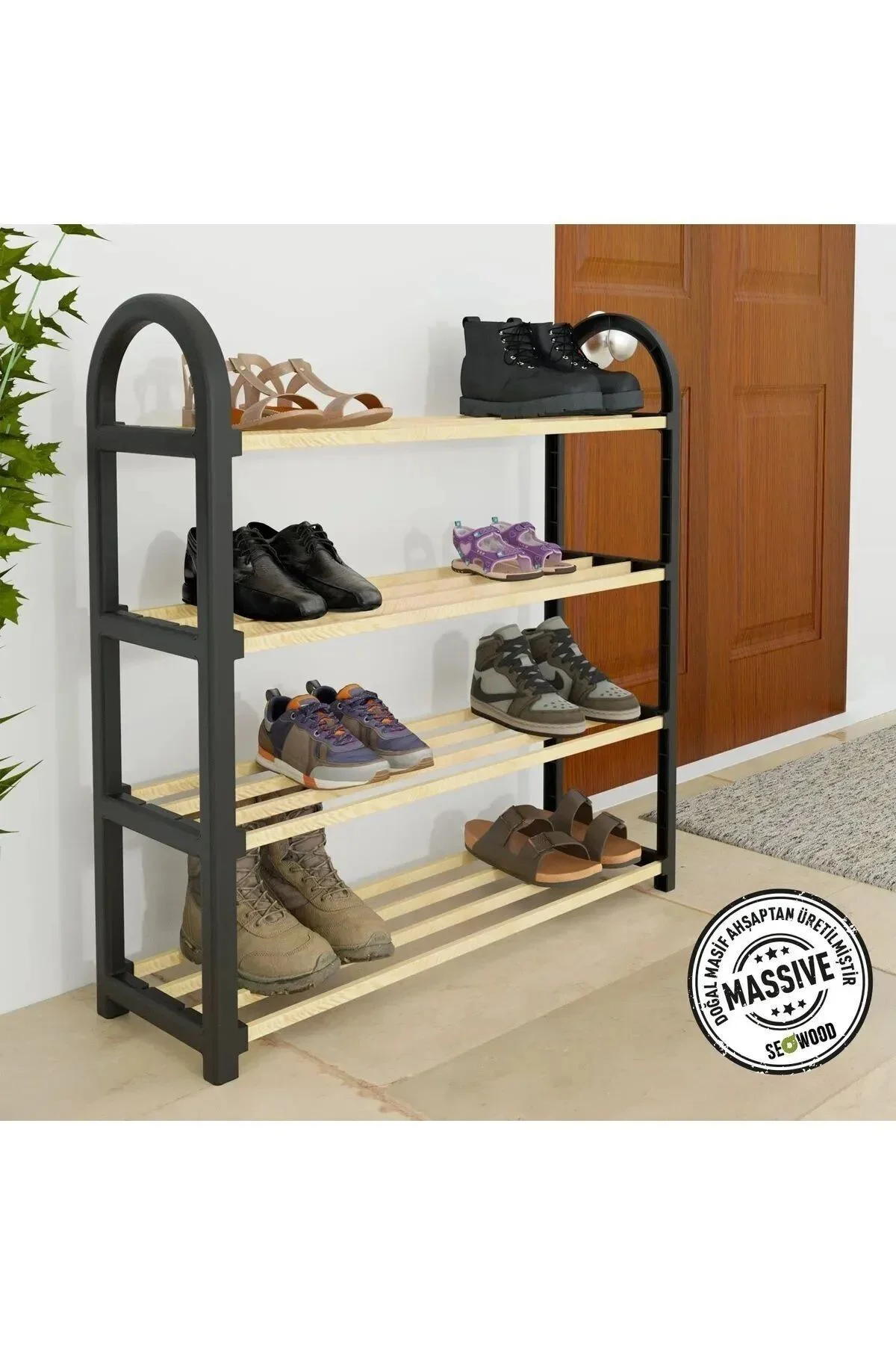 4 Katlı 1.sınıf Süper Kalite Stickwood Masif Ahşap Ayakkabılık Sw