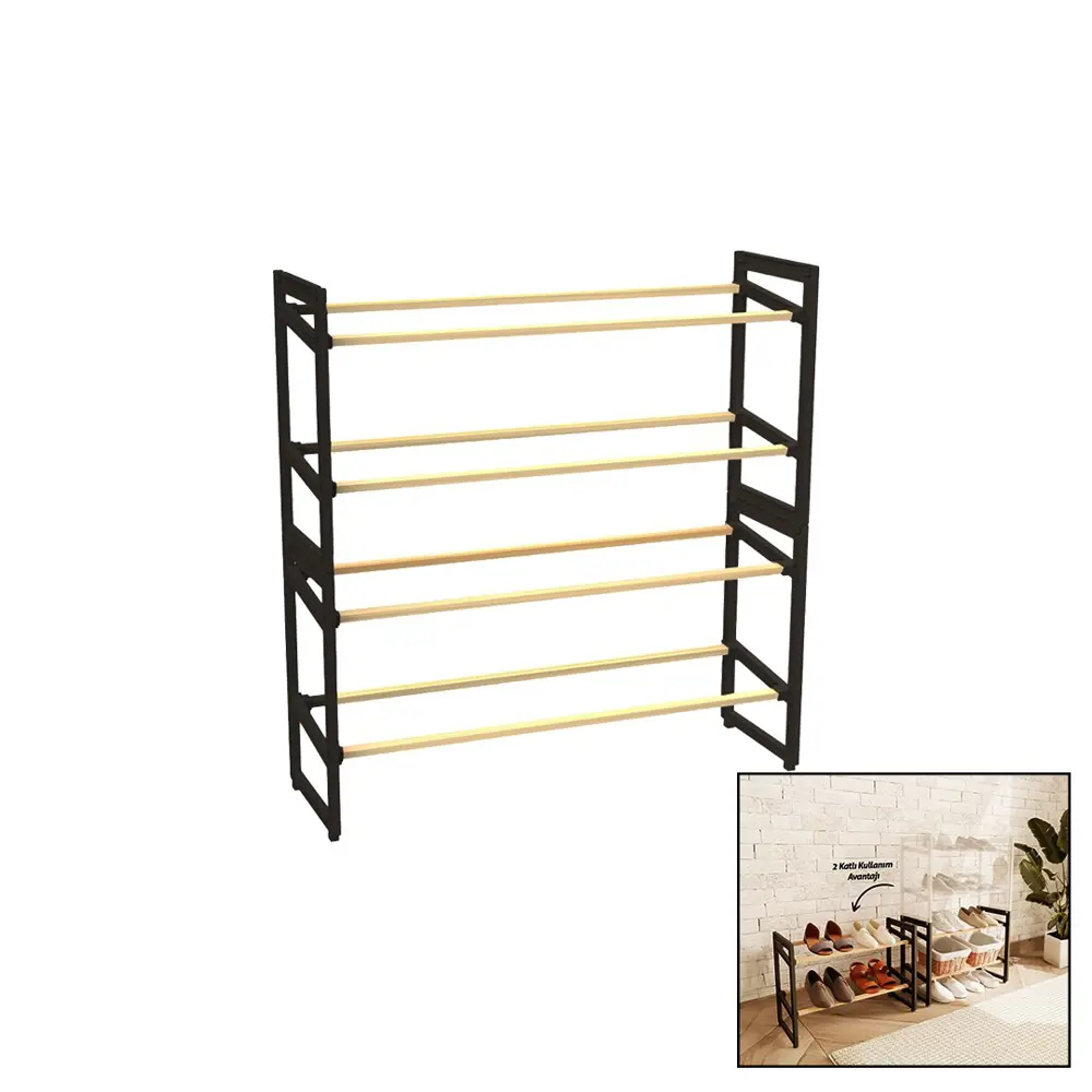 4 KATLI AHŞAP AYAKKABILIK 8 AYAKKABILIK 20X65X51CM ÇOK AMAÇLI RAF