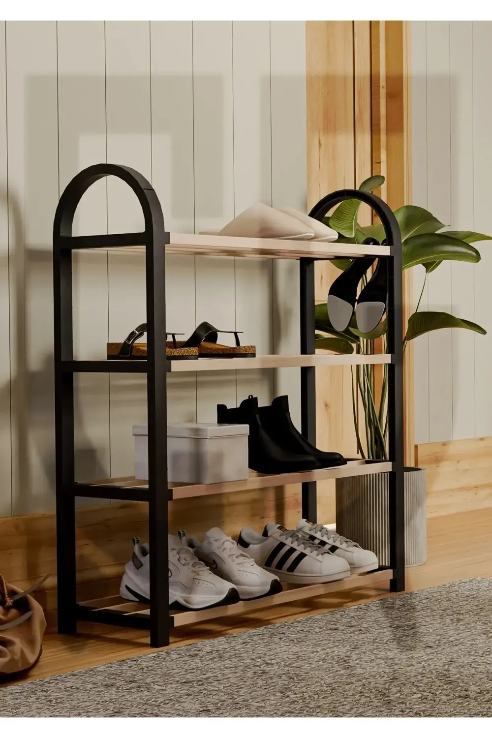 4 Katlı Ahşap Ayakkabılık