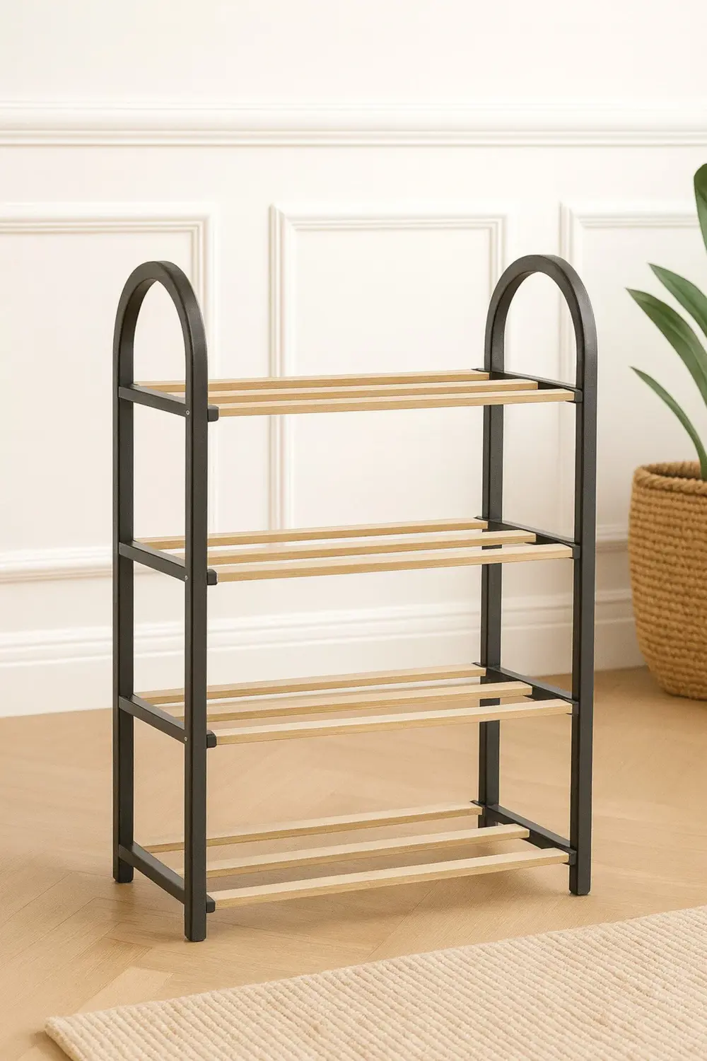 4 Katlı Ayakkabı Rampası – Doğal Ahşap Raflı Ayakkabı Düzenleyici