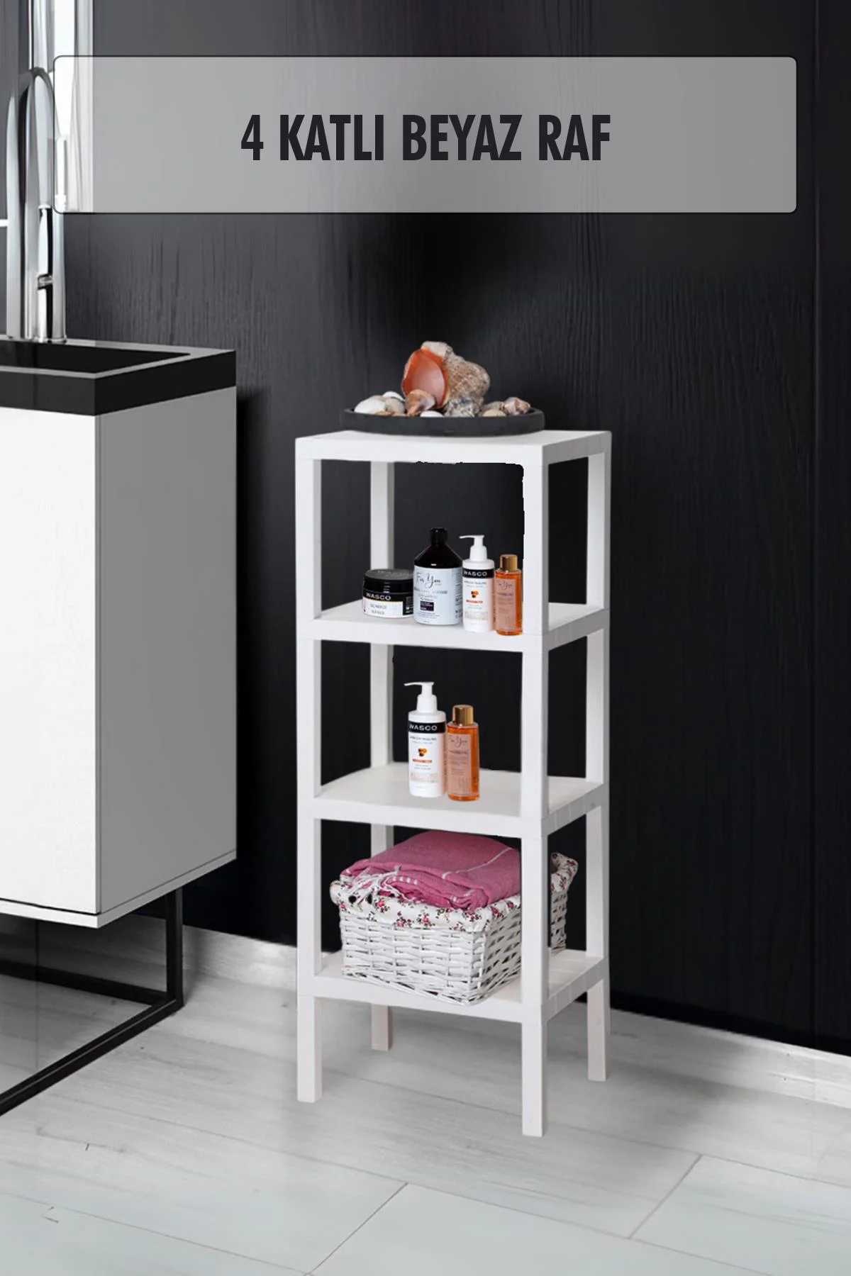 4 Katlı Beyaz Raf Kitaplık & Banyo Düzenleyicisi 100 cm 4 Katlı Beyaz Raf Kitaplık & Banyo Düzenleyicisi 100 cm