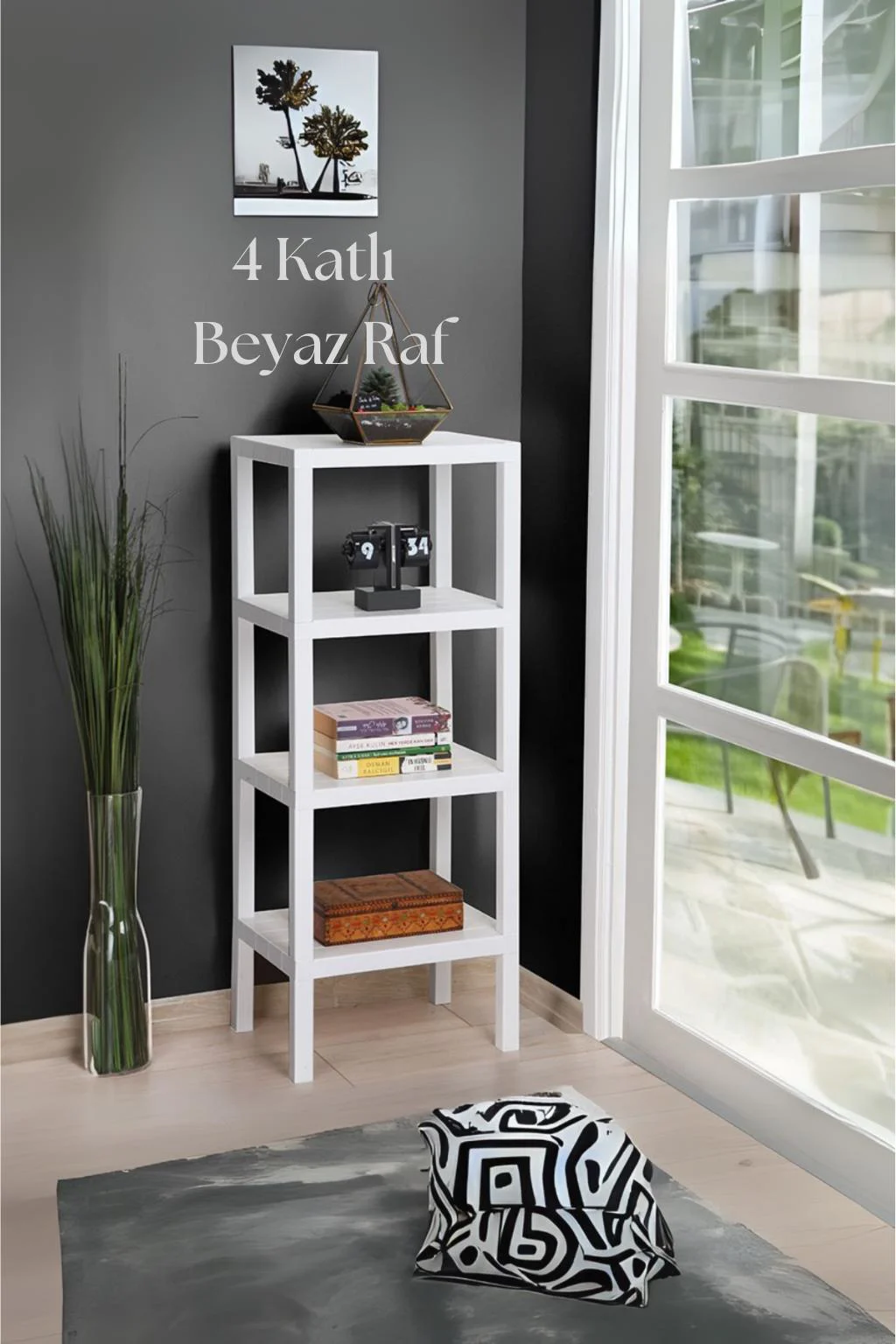 4 Katlı Beyaz Raf Kitaplık &amp; Banyo Düzenleyicisi 100 cm-BRNS0047