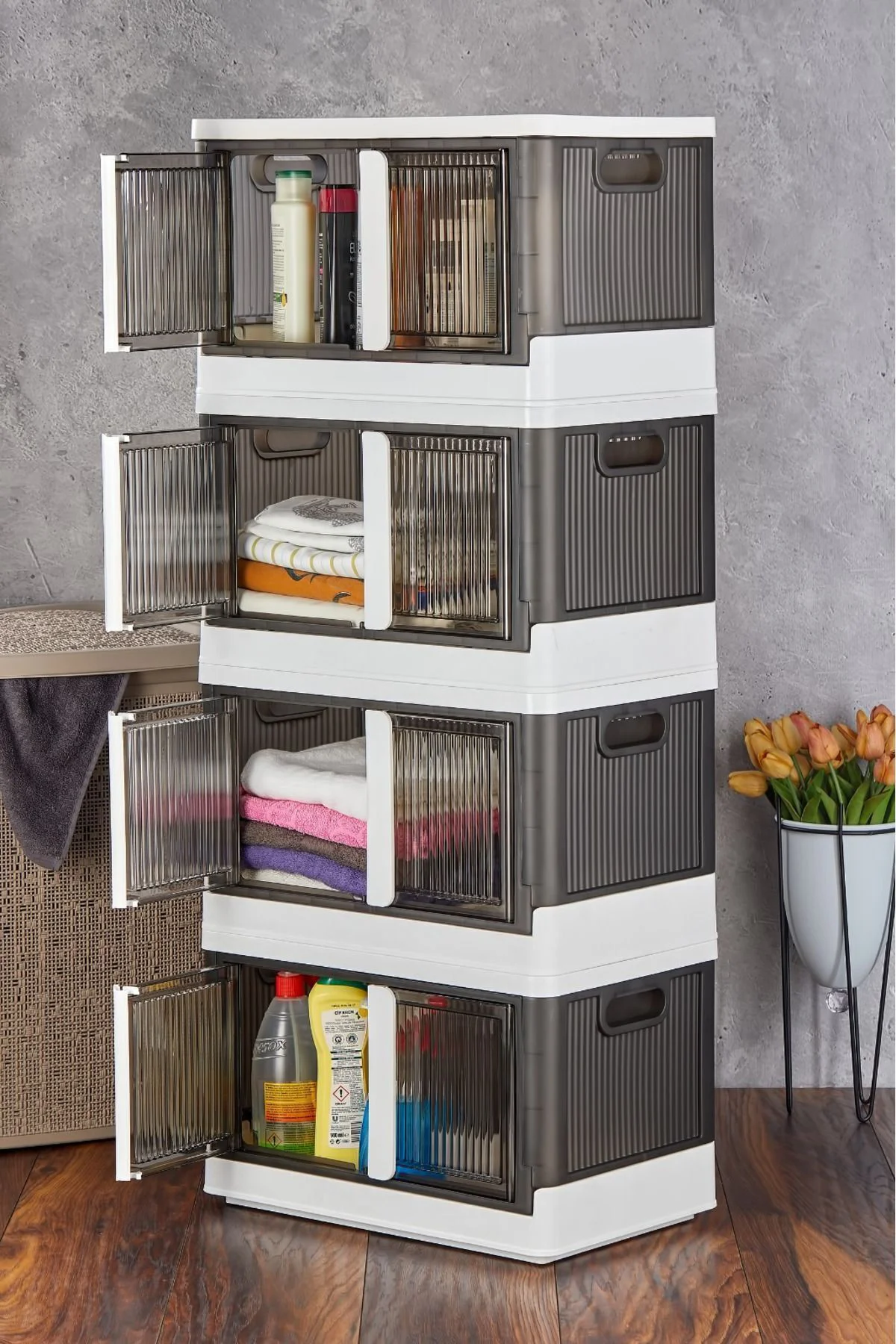 4 Katlı Katlanabilir Çok Amaçlı Dolap Organizer Düzenleyici - Ev Organizasyonu Banyo Dolap & Rafları