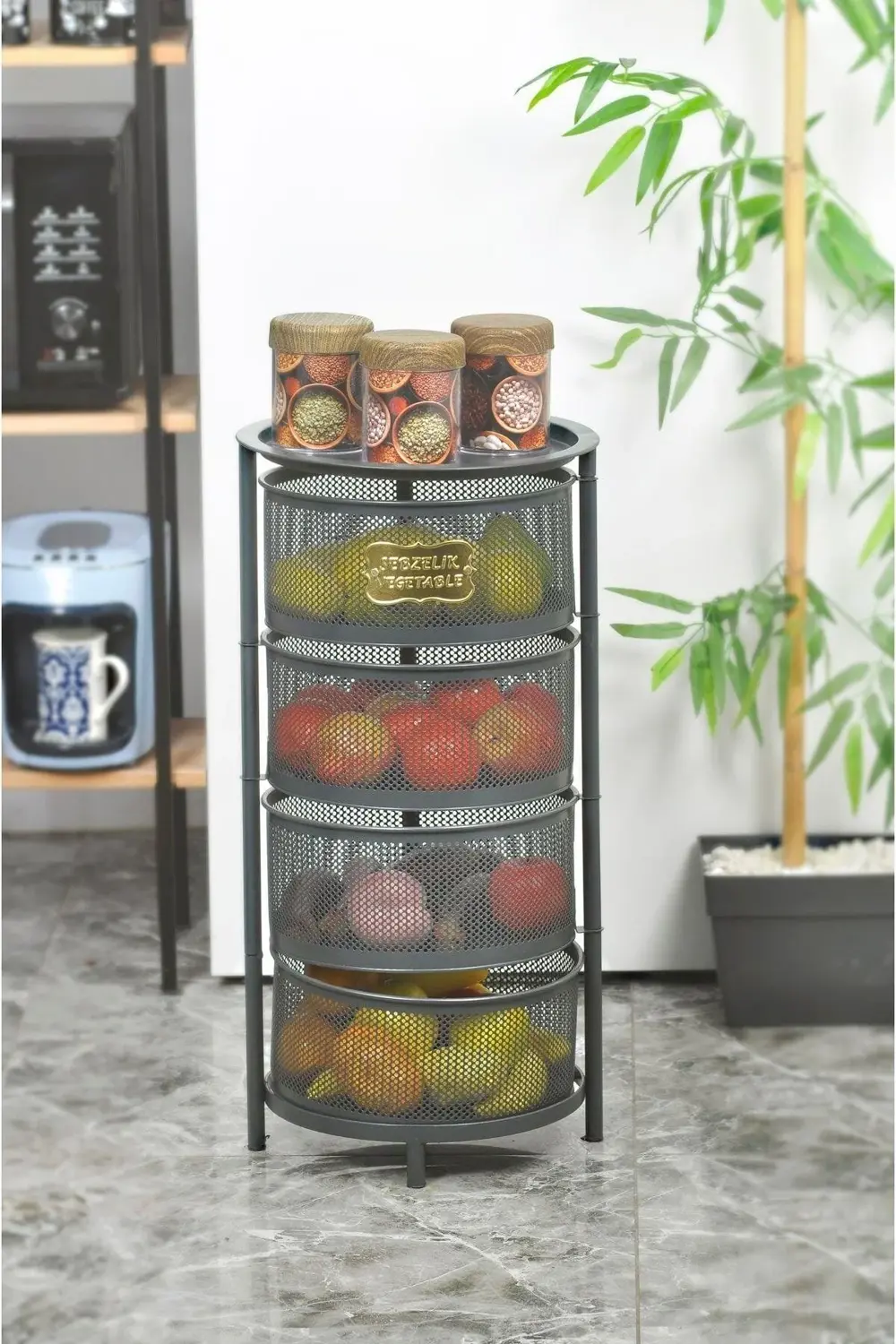 4 Katlı Metal Açılır Kapanır Paslanmaz Sebzelik