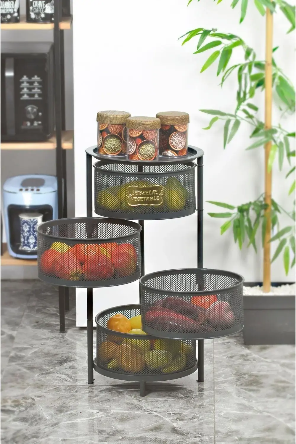 4 Katlı Metal Açılır Kapanır Paslanmaz Sebzelik