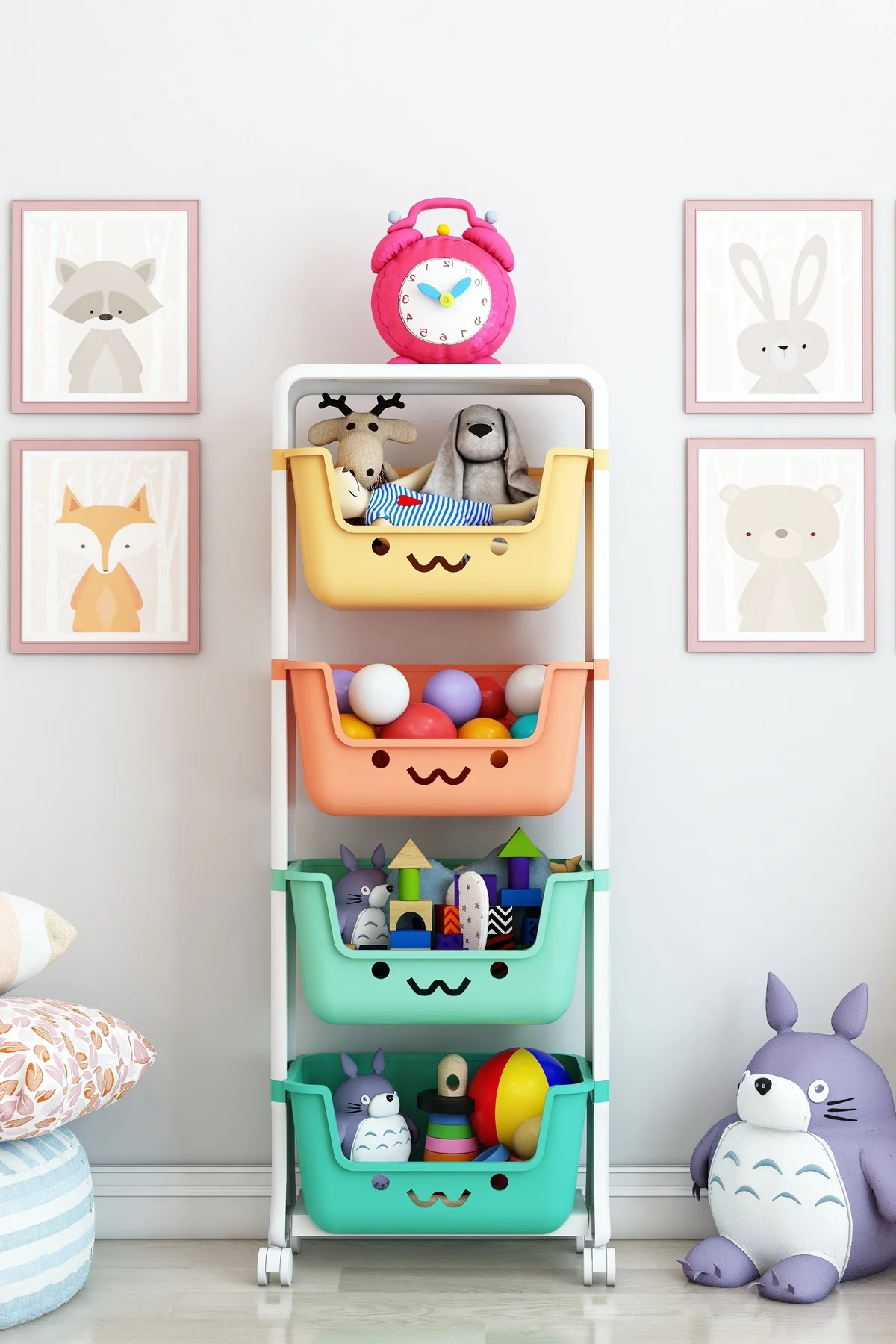 4 Katlı Oyuncak Dolabı, Oyuncak Organizeri, Sepetli Oyuncak Dolab