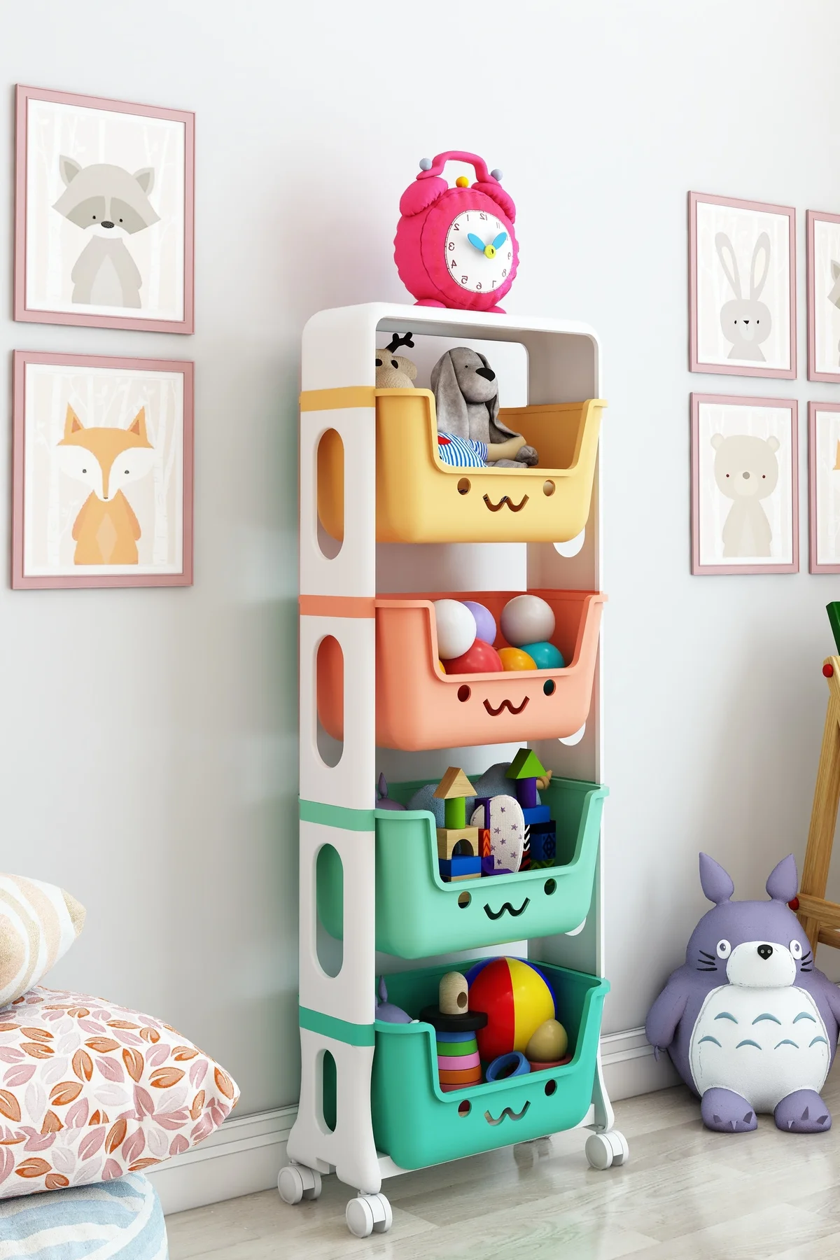 4 Katlı Oyuncak Dolabı, Oyuncak Organizeri, Sepetli Oyuncak Dolab