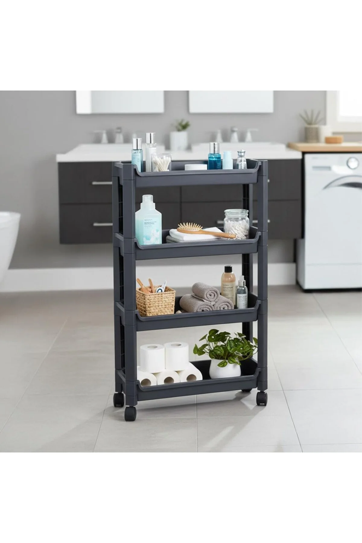 4 Katlı Slim Tekerlekli Düzenleyici Raf - 14.5 cm Ultra İnce Tasa