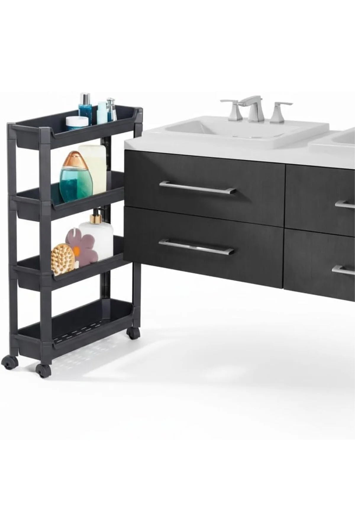 4 Katlı Slim Tekerlekli Düzenleyici Raf - 14.5 cm Ultra İnce Tasa