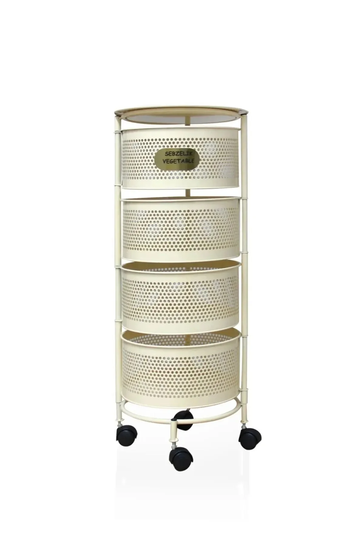 4 Katlı Yana Açılır Krem Tekerlekli Patates Soğan Sepeti Sebze Me