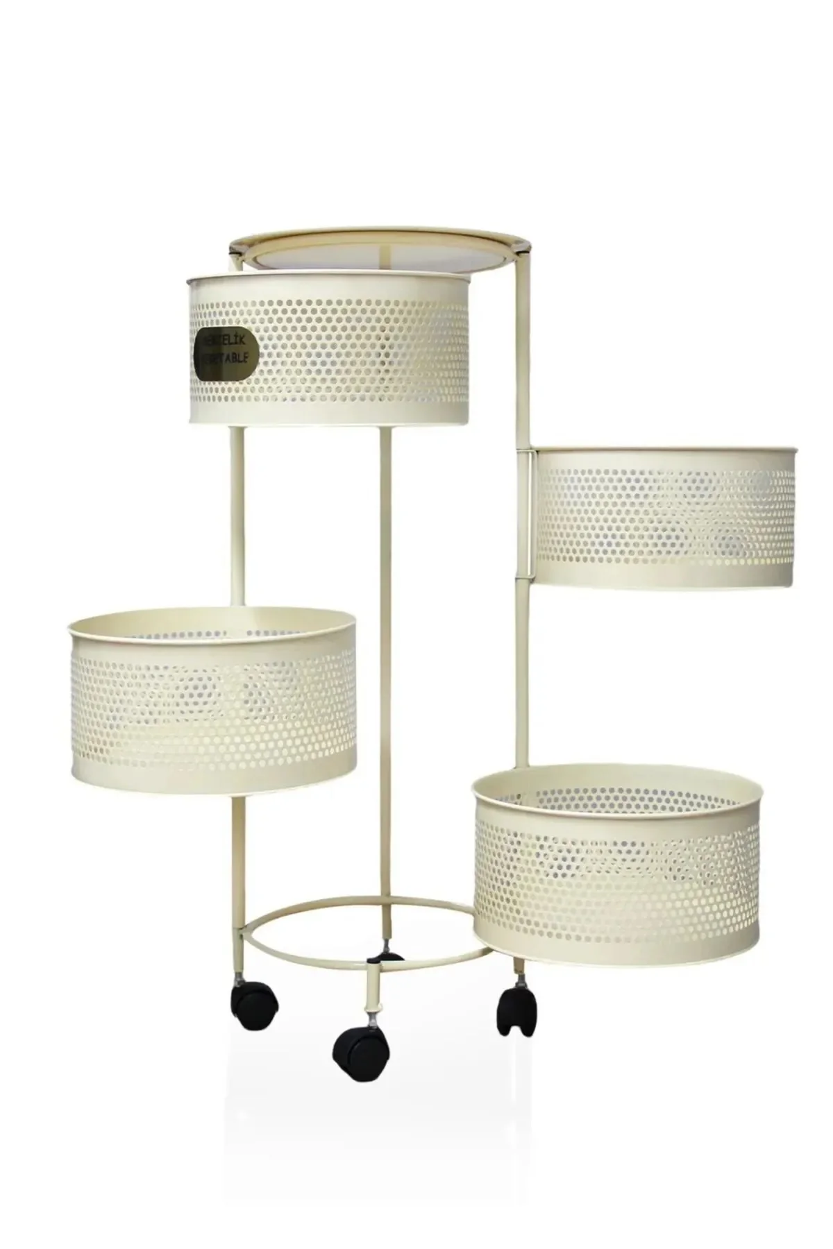 4 Katlı Yana Açılır Krem Tekerlekli Patates Soğan Sepeti Sebze Me