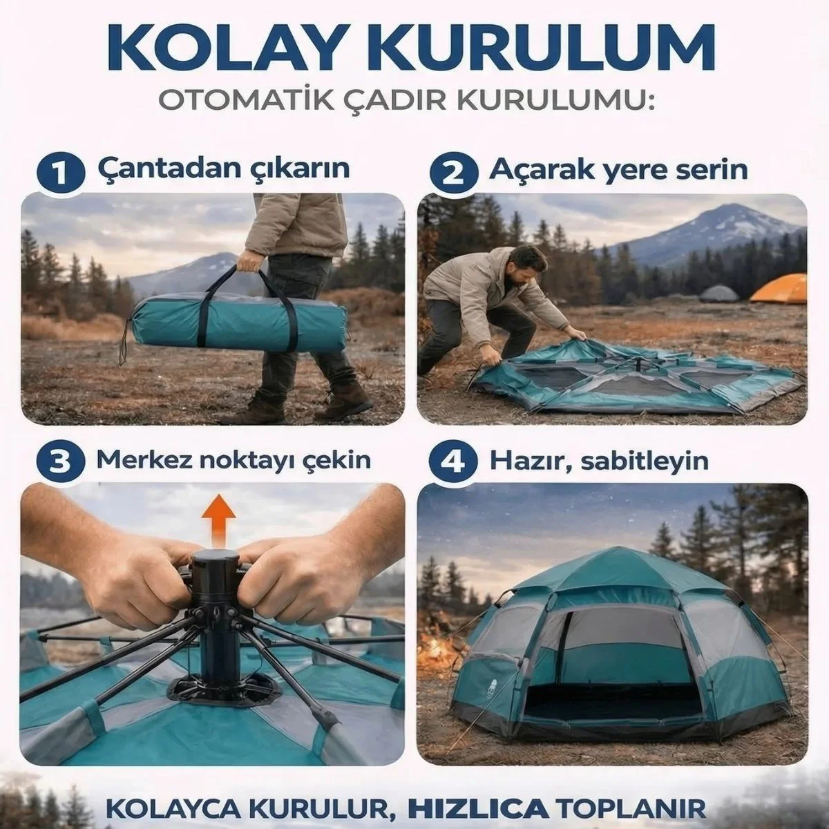 4 Kişilik Otomatik Kamp Çadırı – Altıgen Tasarım, Çift Kapılı, Suya Dayanıklı, Hızlı Kurulumlu Geniş Aile Outdoor Çadırı 240x240x160 cm 4 Kişilik Otomatik Kamp Çadırı – Altıgen Tasarım, Çift Kapılı, Suya Dayanıklı, Hızlı Kurulumlu Geniş Aile Outdoor Çadırı 240x240x160 cm
