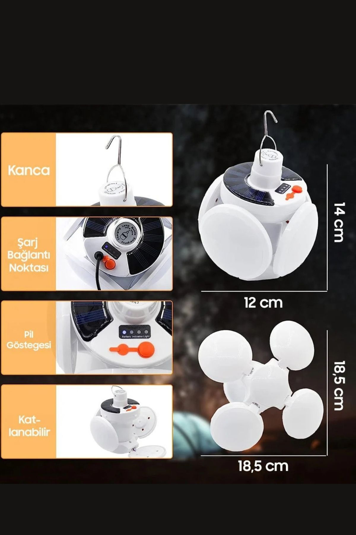 4 Kol 1 Gövde Solar Güneş Enerjisi İle Şarj Olabilen Kanca ve Pil