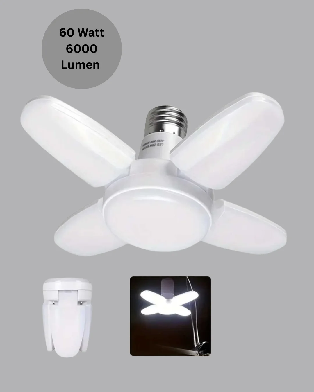 4 Kollu Katlanır Pervane LED Ampül 60 Watt Yüksek Aydınlatma ve Enerji Tasarrufu