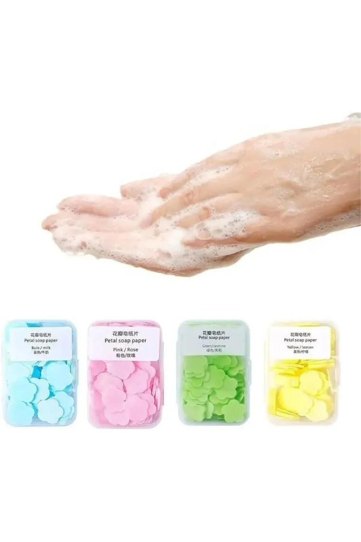 4 Kutu Parfümlü Mini Kağıt Sabun – 300 Yaprak Sihirli Eriyen Sabu