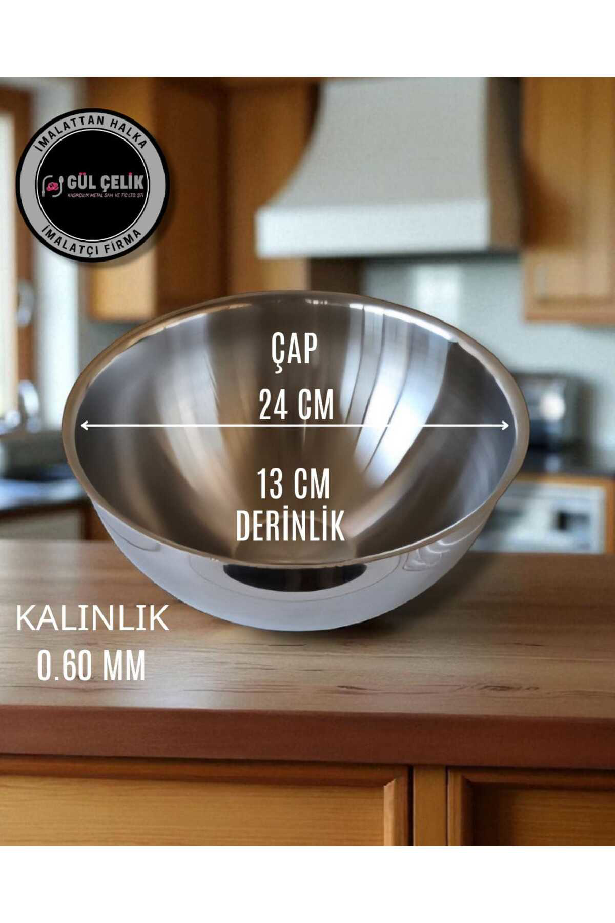 Kaveh 4 Litre Paslanmaz Çelik Derin Kase – 24 Cm 18/0 Kalite
