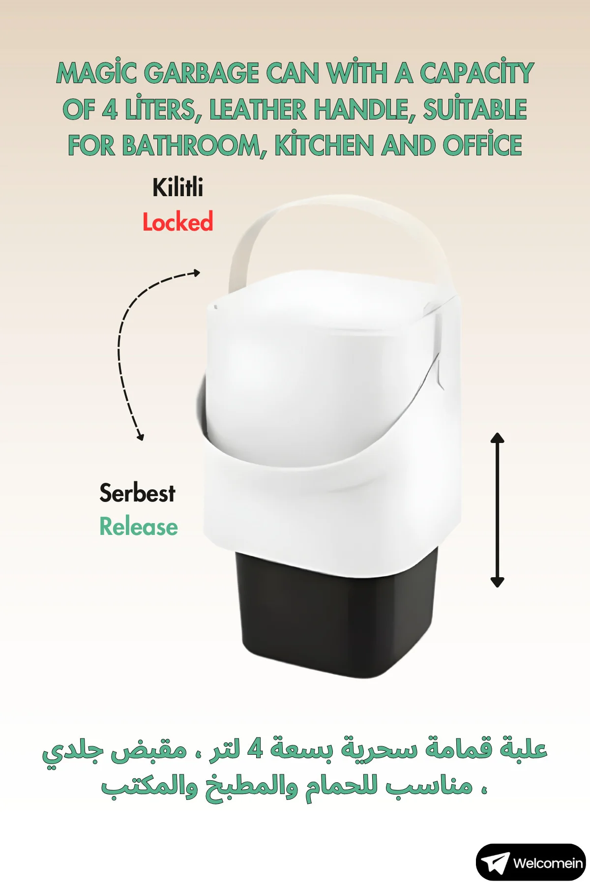 4 Litre Sihirli Çöp Kovası Tutma Saplı İç Kovalı Tezgah Üstü Mutf 4 Litre Sihirli Çöp Kovası Tutma Saplı İç Kovalı Tezgah Üstü Mutf