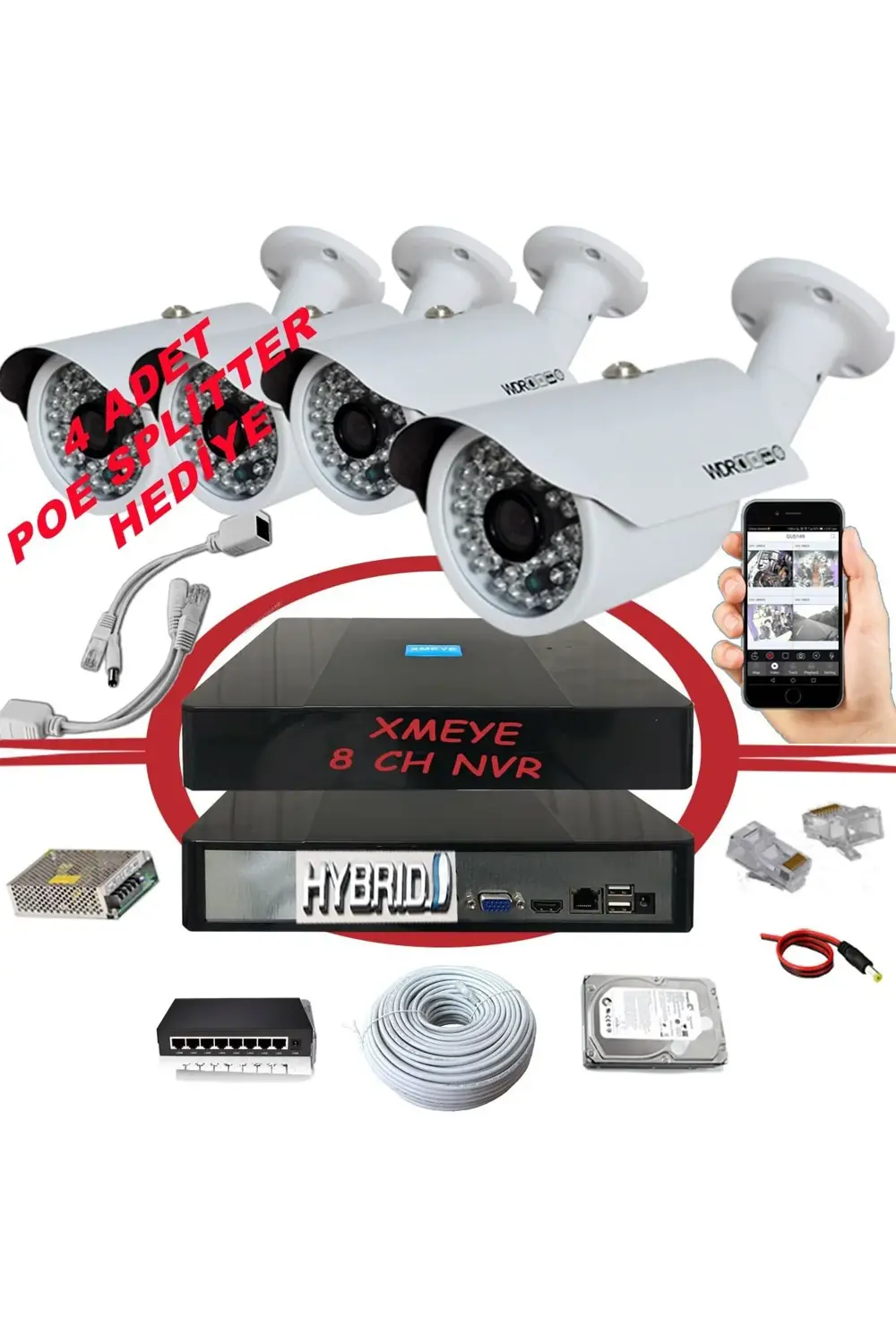 4' lü 5 MP 1940P Sensör 6 Megapiksel Sony Lens Metal Kasa IP Güve