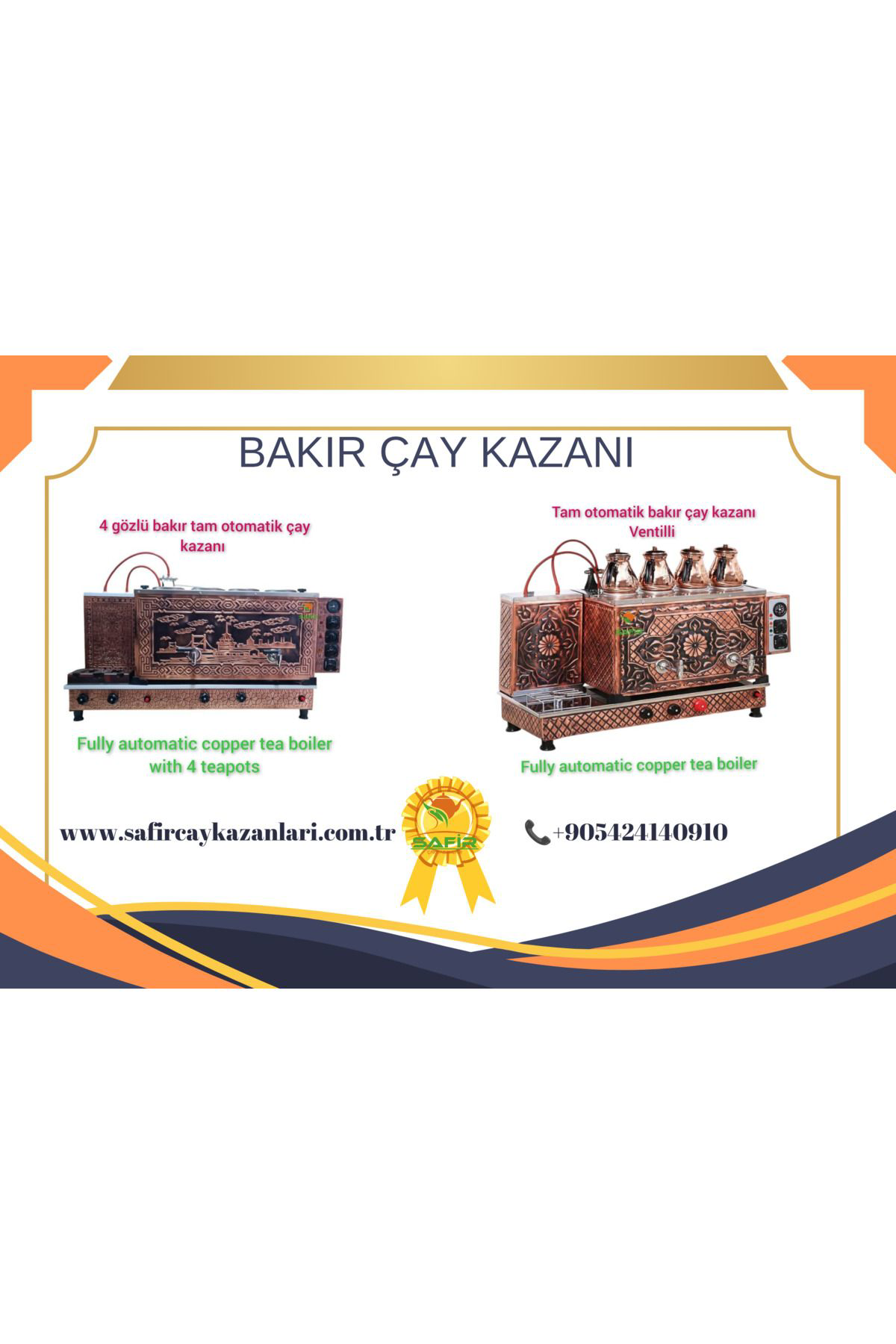 4 Lü Bakır Çay Kazanı Osmanlı Tuğra Doğalgazlı Çay Semaveri Ce Be