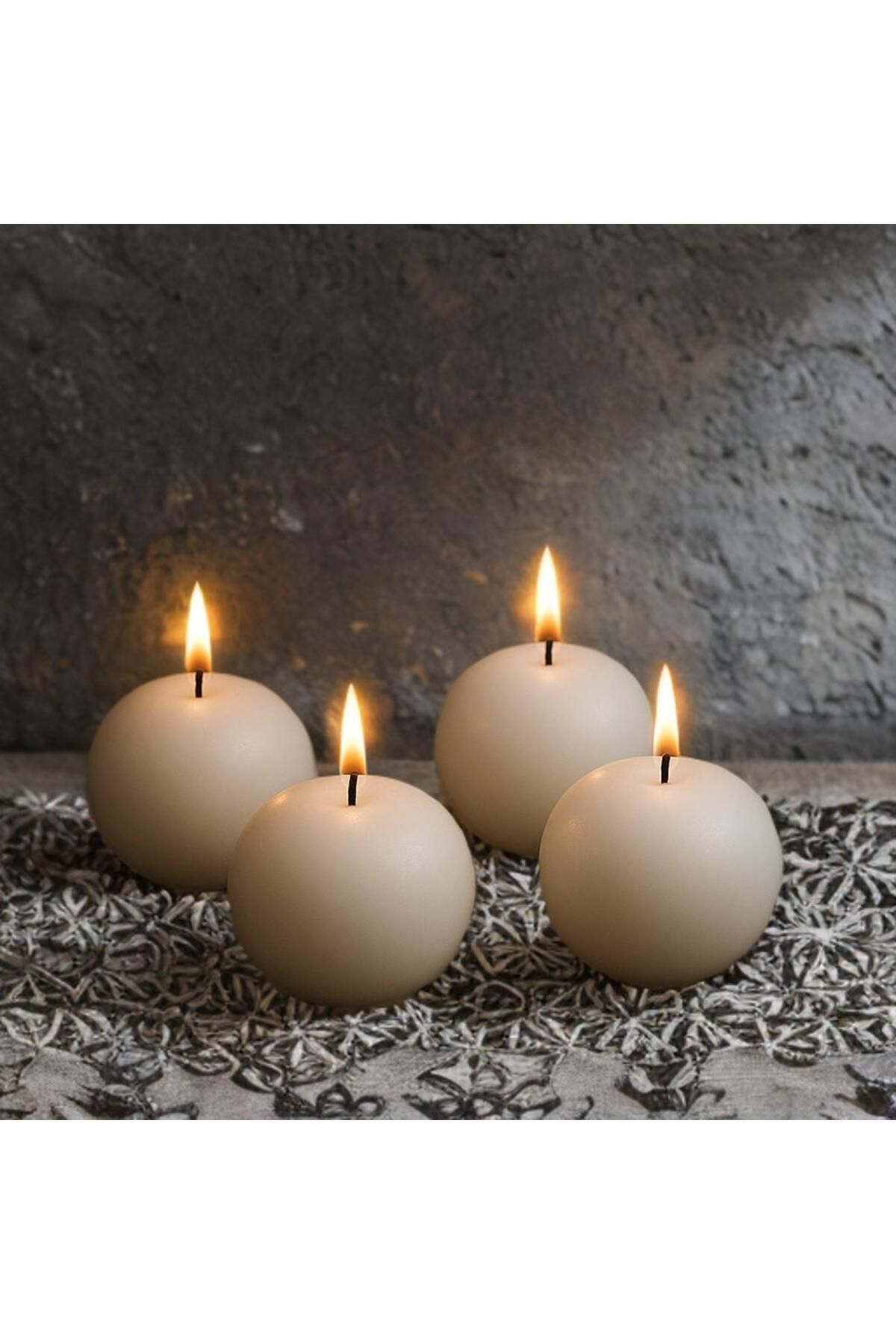 Aresmumatölyesi  4 Lü Beyaz Dekoratif Yuvarlak Top Şeklinde Hediyelik Şık Mum 5,5