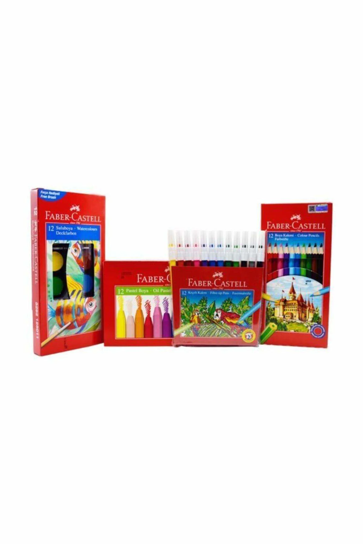 4 lü Boyama Seti - (12'li Kuruboya + Suluboya +Keçeli+ Pastel Boy