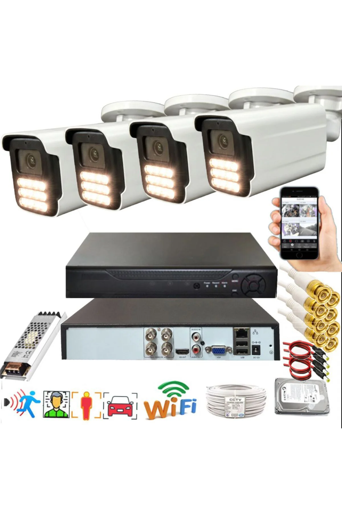 4 lü Hareket Algılayan 5 MP Lens 15 Warm Led Gece Renkli Gösteren