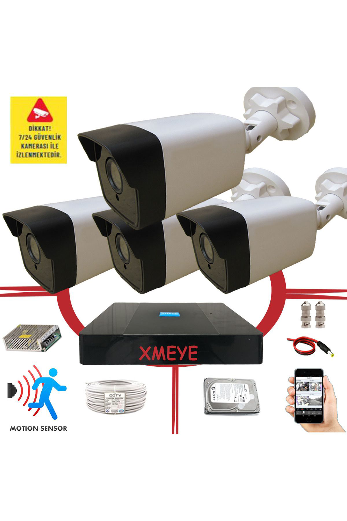 4 lü Hareket Algılayan 5 Mp Lens 36 Ir Led Plastik Kasa Güvenlik 