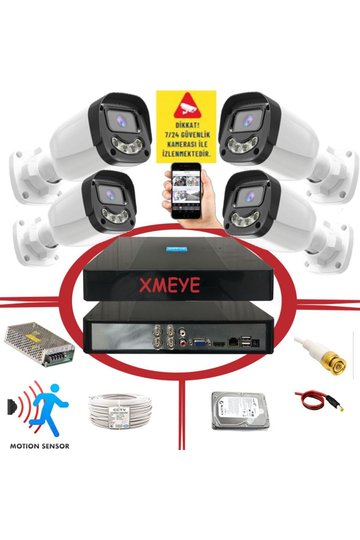 4 lü Hareket Algılayan 5 MP Lens 4 Warm Led Gece Renkli Gösteren 