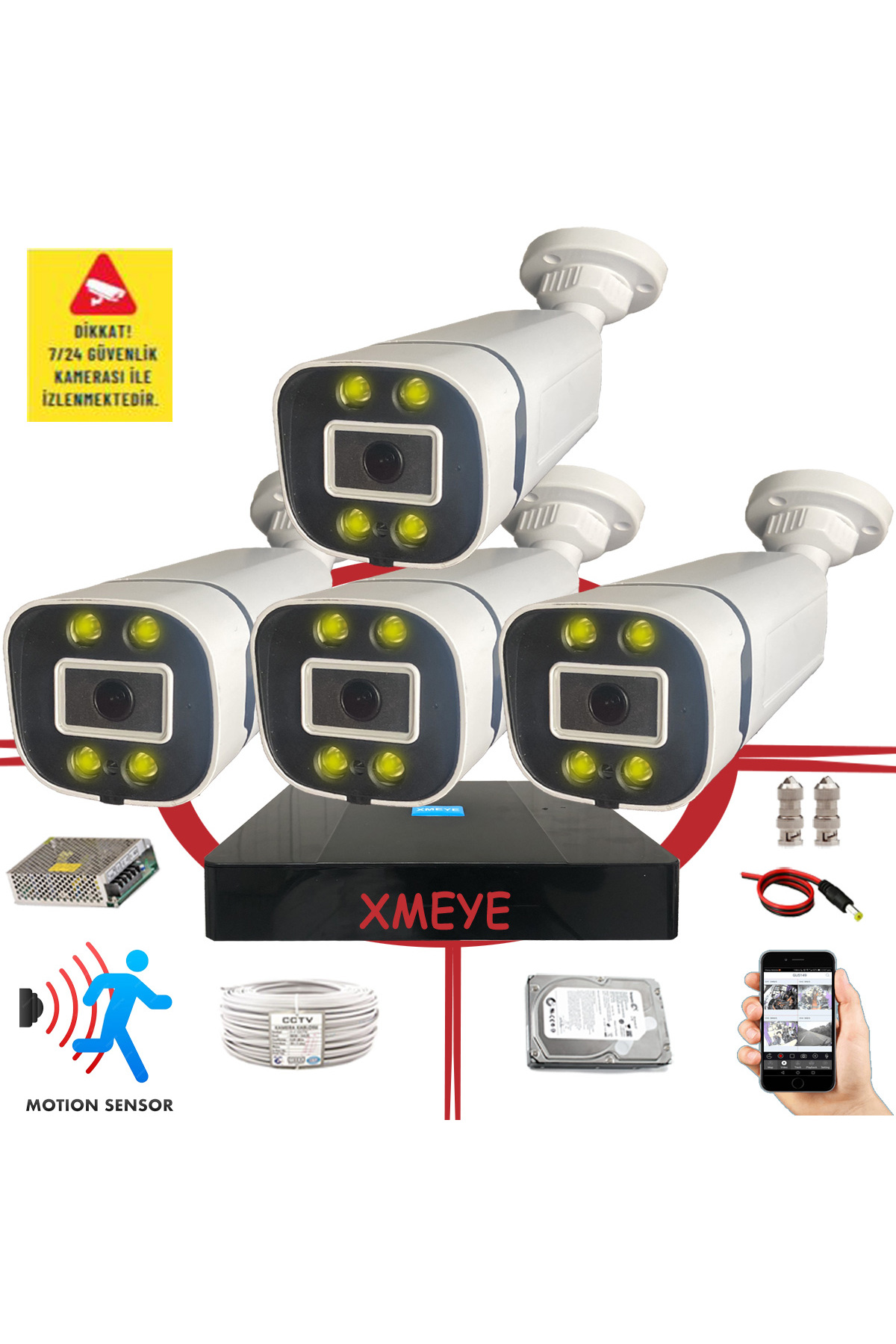 4 lü Hareket Algılayan 5 MP Lens 4 Warm Led Gece Renkli Gösteren 