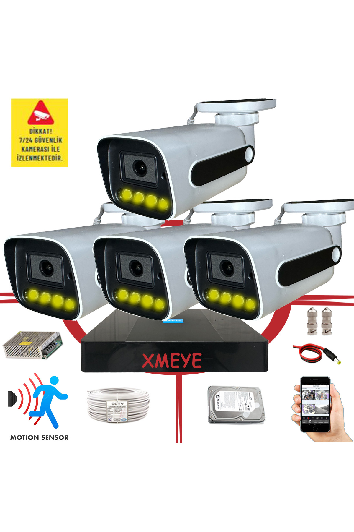 4 lü Hareket Algılayan 5 MP Lens 4 Warm Led Gece Renkli Gösteren 4 lü Hareket Algılayan 5 MP Lens 4 Warm Led Gece Renkli Gösteren