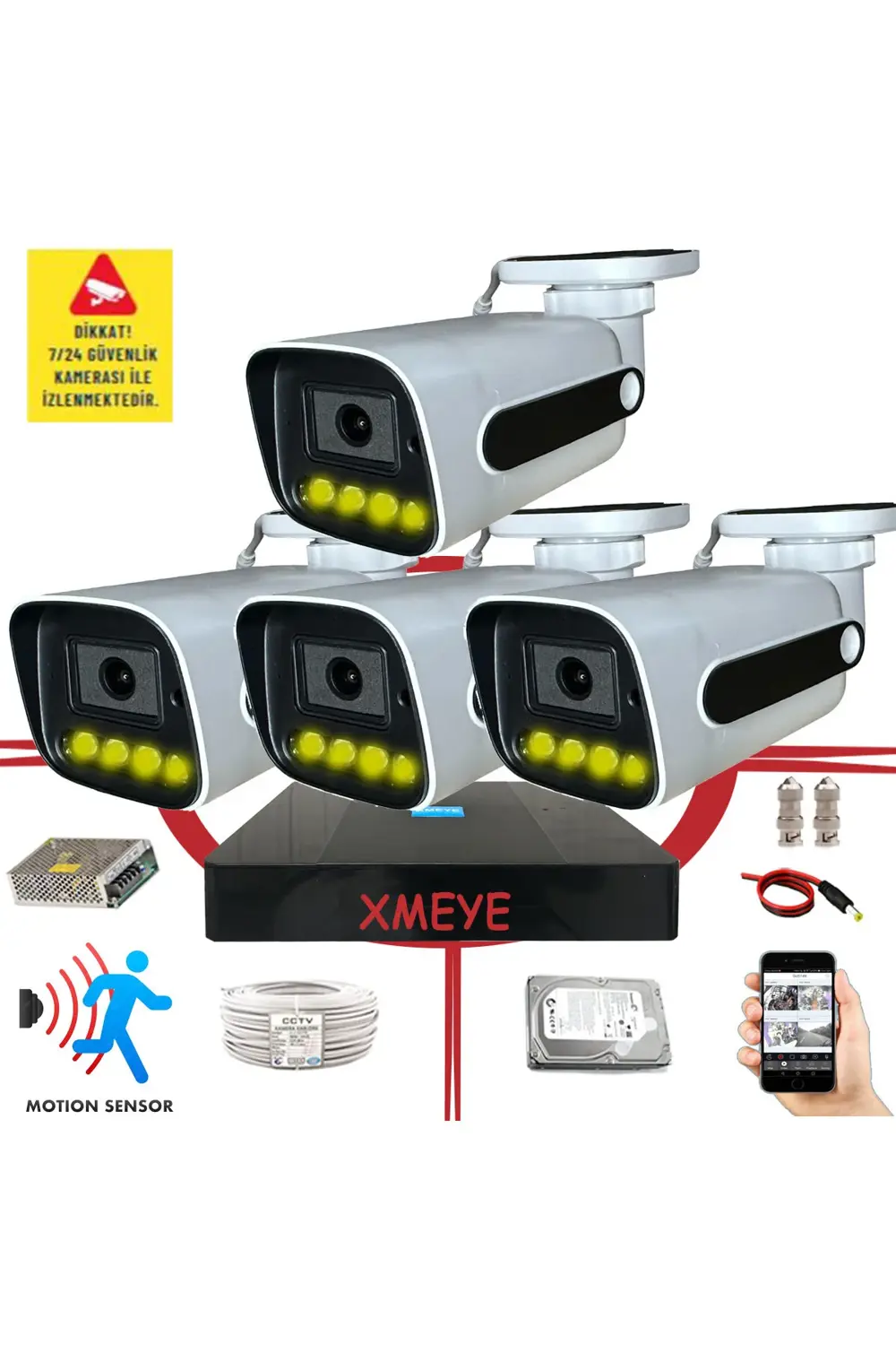 4 lü Hareket Algılayan 5 MP Lens 4 Warm Led Gece Renkli Gösteren