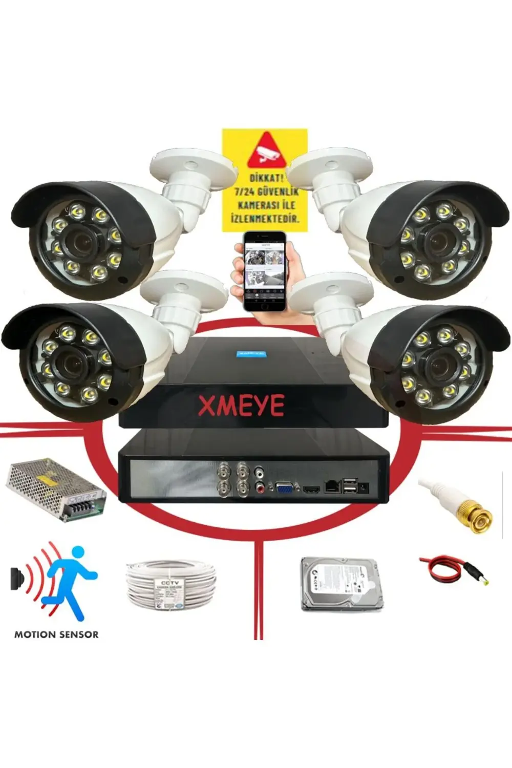 4 lü Hareket Algılayan 5 MP Lens 8 Warm Led Gece Renkli Gösteren