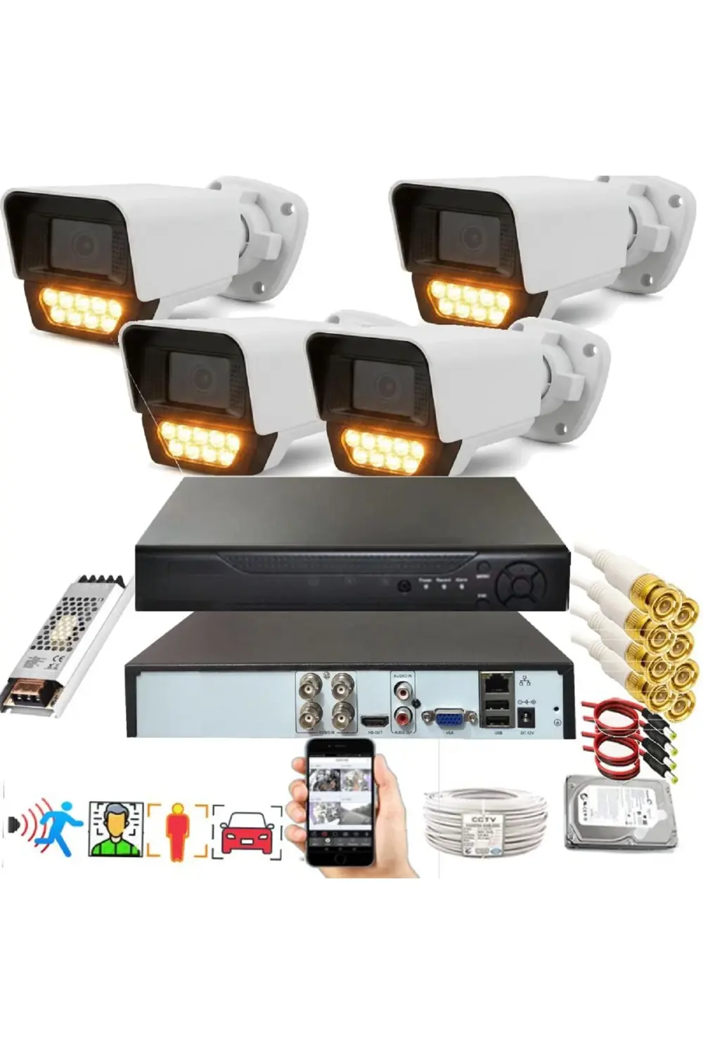 4 lü Hareket Algılayan 5 MP Lens 9 Warm Led Gece Renkli Gösteren